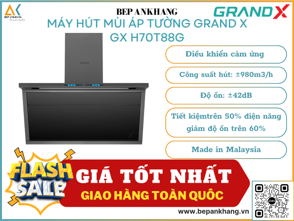 Hút mùi áp tường Grand X GX H70T88G - Made in Malaysia